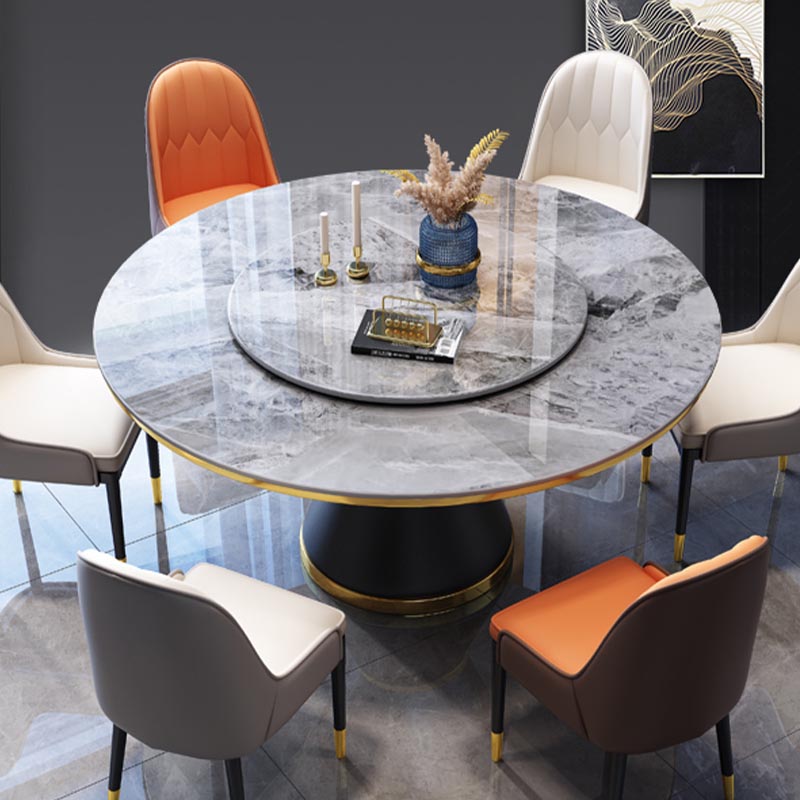 Round Sintered Stone Dining Table Modern Dining Turntable Furniture with Pedestal Base Clearhalo 'Dining Tables & Seating' 'Dining Tables' 'dining_table' 'furn' 'furn_dining_table' 'Furniture' 'Kitchen & Dining Furniture' 5997684