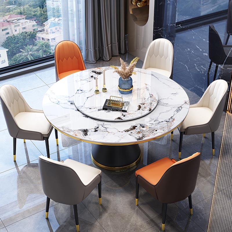 Round Sintered Stone Dining Table Modern Dining Turntable Furniture with Pedestal Base Clearhalo 'Dining Tables & Seating' 'Dining Tables' 'dining_table' 'furn' 'furn_dining_table' 'Furniture' 'Kitchen & Dining Furniture' 5997689