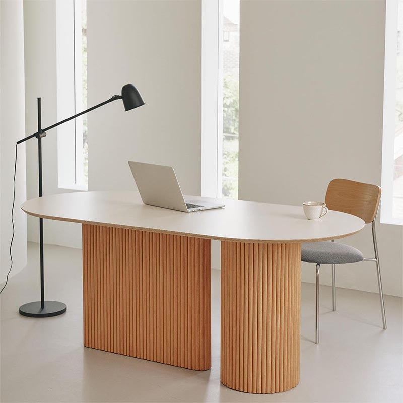 Ovaler massiver Holz Esstisch moderne weiße natürliche Möbel mit doppelten Sockeln für Zuhause