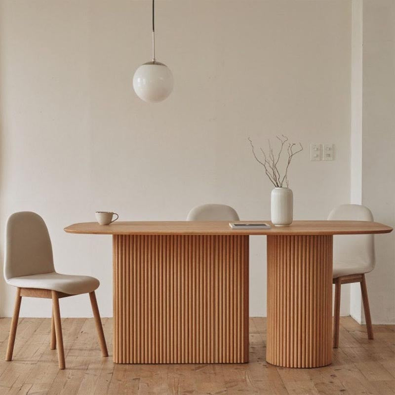 Ovaler massiver Holz Esstisch moderne weiße natürliche Möbel mit doppelten Sockeln für Zuhause