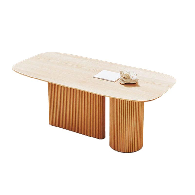 Ovaler massiver Holz Esstisch moderne weiße natürliche Möbel mit doppelten Sockeln für Zuhause