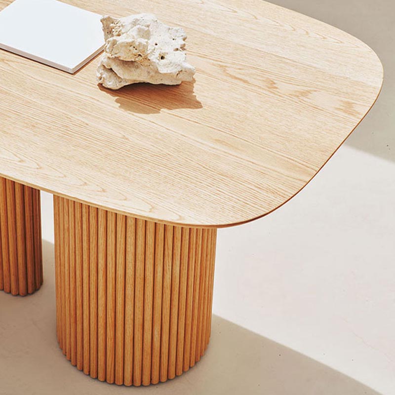 Tavolo da pranzo in legno massiccio ovale moderni mobili bianchi naturali con doppio piedistallo per casa