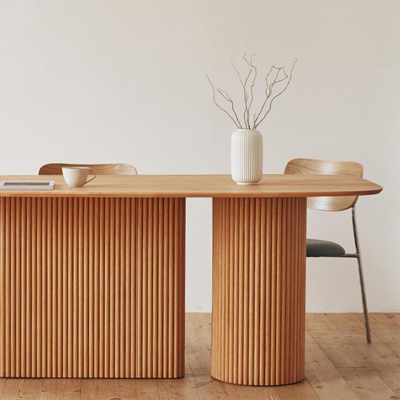 Ovaal vaste houten eettafel modern wit-natuurlijke meubels met dubbel voetstuk voor thuis