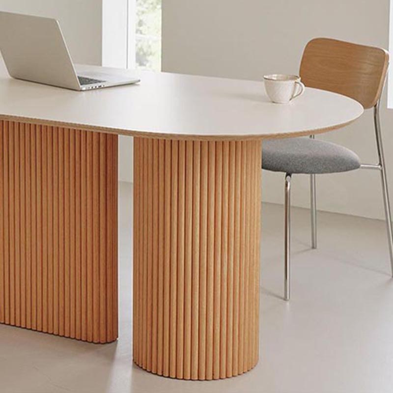 Ovaler massiver Holz Esstisch moderne weiße natürliche Möbel mit doppelten Sockeln für Zuhause