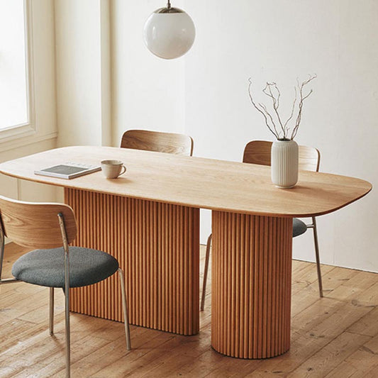 Ovaler massiver Holz Esstisch moderne weiße natürliche Möbel mit doppelten Sockeln für Zuhause