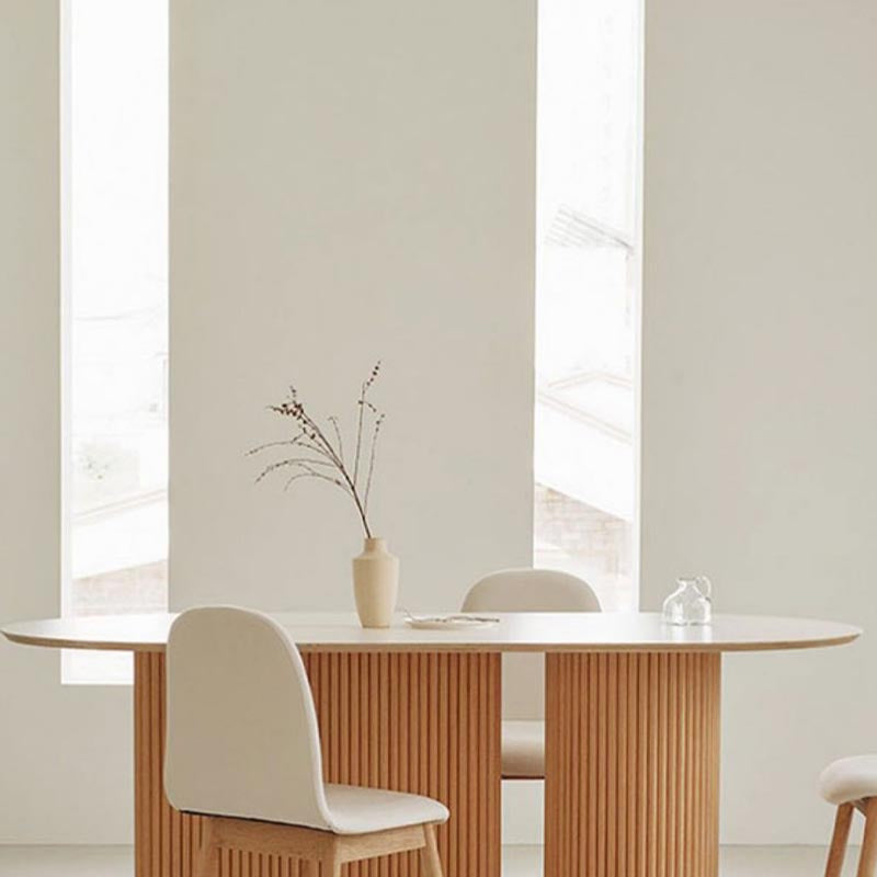 Ovaal vaste houten eettafel modern wit-natuurlijke meubels met dubbel voetstuk voor thuis