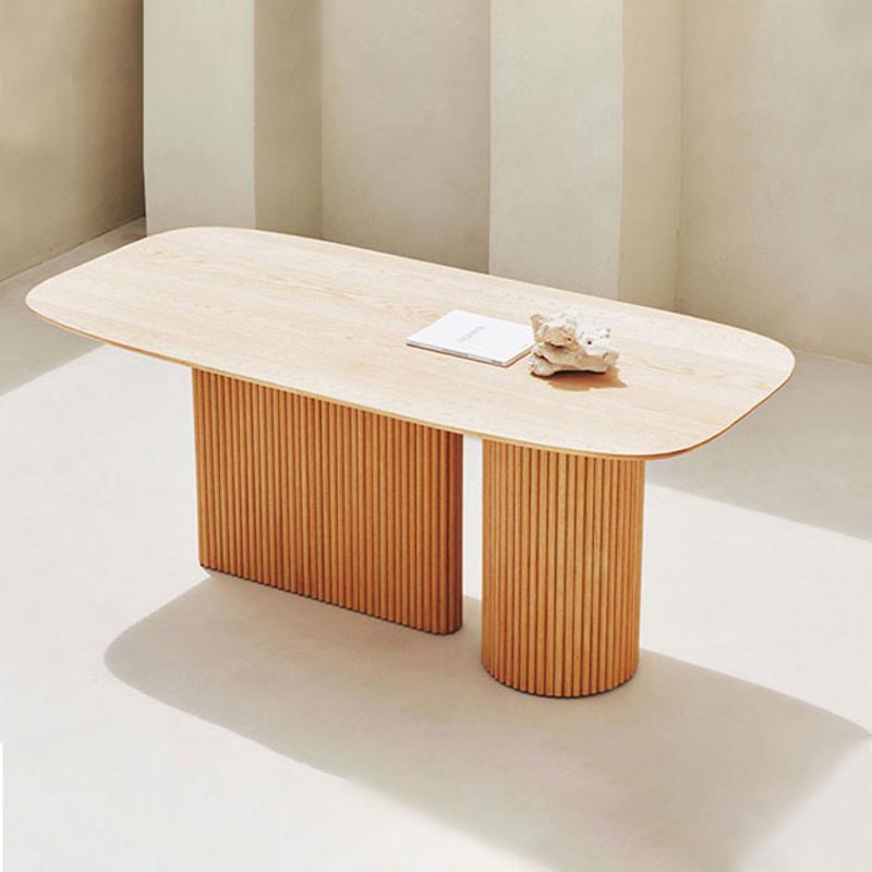 Ovaler massiver Holz Esstisch moderne weiße natürliche Möbel mit doppelten Sockeln für Zuhause