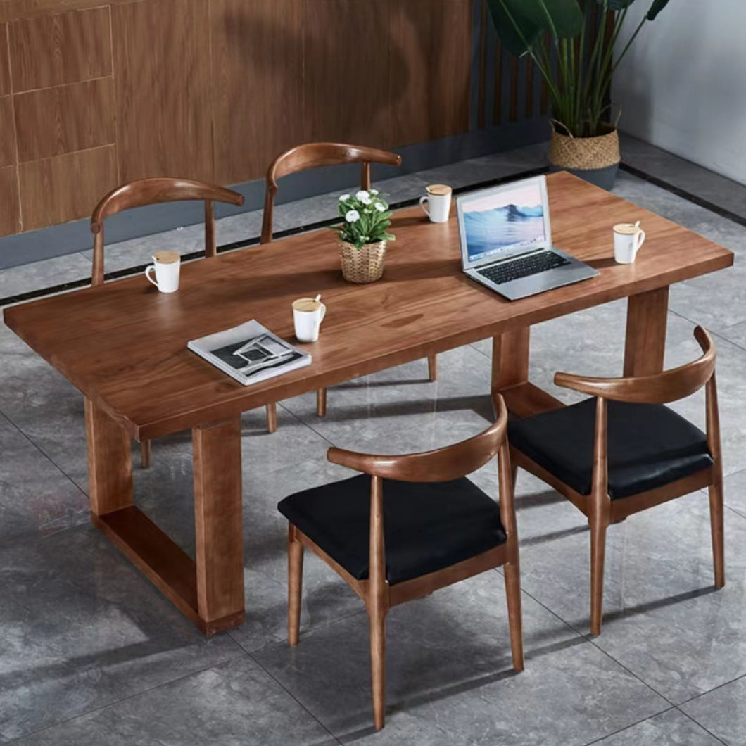 Solid Wood Top Dining Table Contemporary Rectangle Table with Sled Base