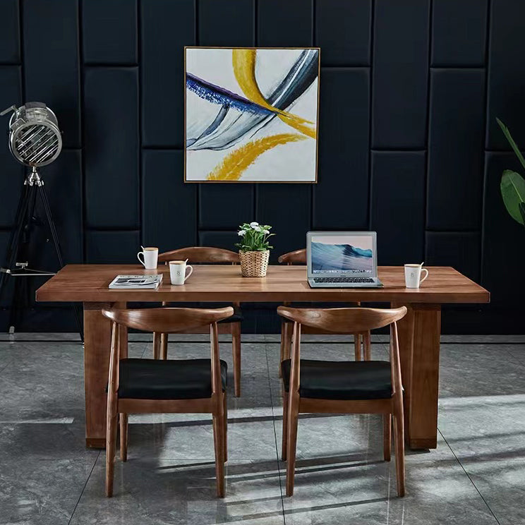 Mesa de comedor de madera sólida mesa rectangular contemporánea con base de trineo