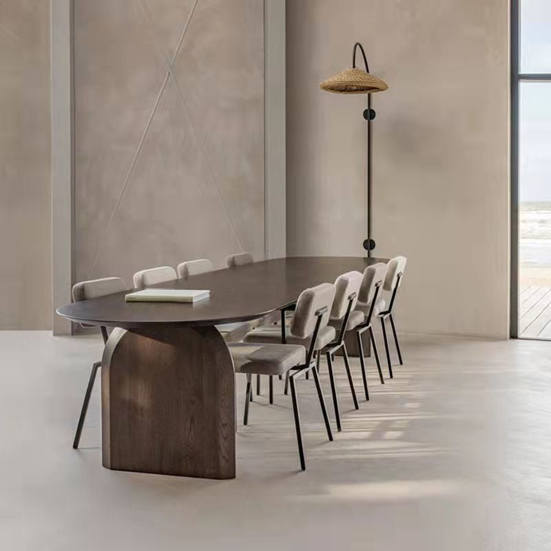 Oval Dining Table Pine Solid Wood Dining Table with Double Pedestal Walnut Without Chairs Clearhalo 'Dining Tables & Seating' 'Dining Tables' 'dining_table' 'furn' 'furn_dining_table' 'Furniture' 'Kitchen & Dining Furniture' 5997853