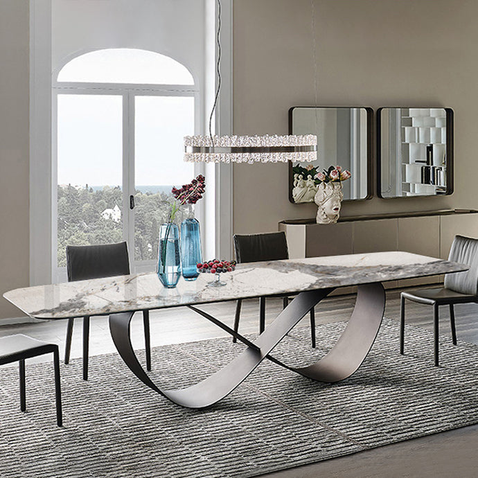 石のトップダイニングテーブル産業長方形のテーブルと台座ベース