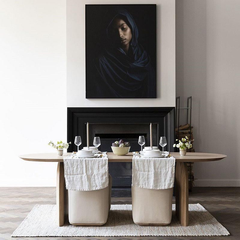 Mesa de comedor de madera maciza ovalada muebles naturales modernos con pedestal doble para oficina