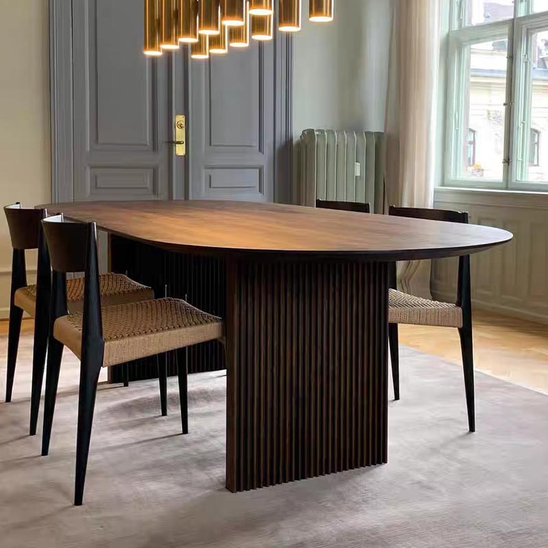 Oval Solid Wood Dining Table Modern Brown-natural Furniture with Double Pedestal Home Brown 63"L x 27.6"W x 29.5"H Without Chairs Clearhalo 'Dining Tables & Seating' 'Dining Tables' 'dining_table' 'furn' 'furn_dining_table' 'Furniture' 'Kitchen & Dining Furniture' 5997971