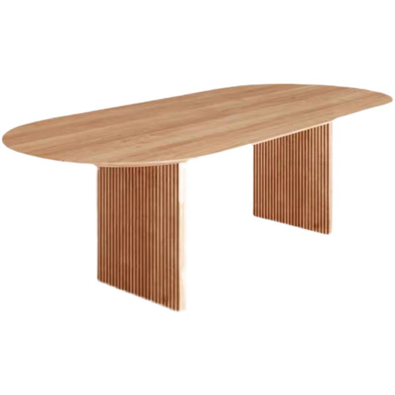 Oval Solid Wood Dining Table Modern Brown-natural Furniture with Double Pedestal Home Natural Without Chairs Clearhalo 'Dining Tables & Seating' 'Dining Tables' 'dining_table' 'furn' 'furn_dining_table' 'Furniture' 'Kitchen & Dining Furniture' 5997973