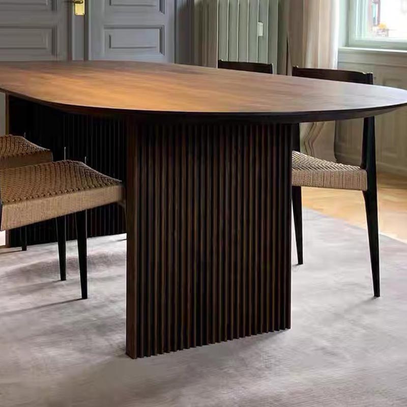 Oval Solid Wood Dining Table Modern Brown-natural Furniture with Double Pedestal Home Clearhalo 'Dining Tables & Seating' 'Dining Tables' 'dining_table' 'furn' 'furn_dining_table' 'Furniture' 'Kitchen & Dining Furniture' 5997975
