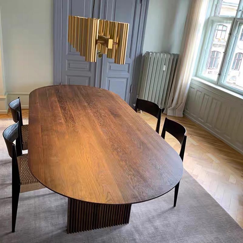 Oval Solid Wood Dining Table Modern Brown-natural Furniture with Double Pedestal Home Clearhalo 'Dining Tables & Seating' 'Dining Tables' 'dining_table' 'furn' 'furn_dining_table' 'Furniture' 'Kitchen & Dining Furniture' 5997976
