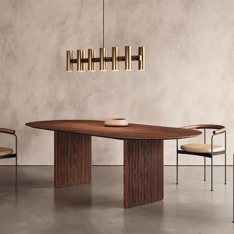 Oval Solid Wood Dining Table Modern Brown-natural Furniture with Double Pedestal Home Clearhalo 'Dining Tables & Seating' 'Dining Tables' 'dining_table' 'furn' 'furn_dining_table' 'Furniture' 'Kitchen & Dining Furniture' 5997980