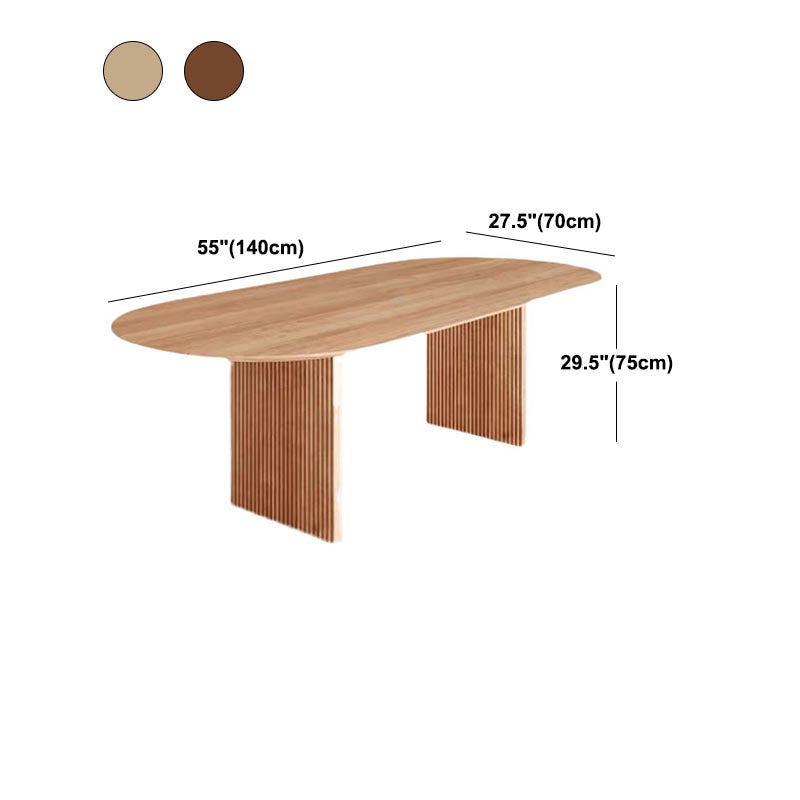 Oval Solid Wood Dining Table Modern Brown-natural Furniture with Double Pedestal Home Clearhalo 'Dining Tables & Seating' 'Dining Tables' 'dining_table' 'furn' 'furn_dining_table' 'Furniture' 'Kitchen & Dining Furniture' 5997989