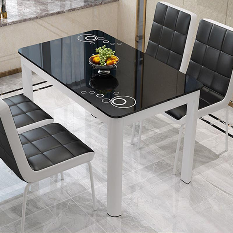 Rectangular Glass Dining Table Modern Black-white Furniture with 4 Legs in Matte Finish