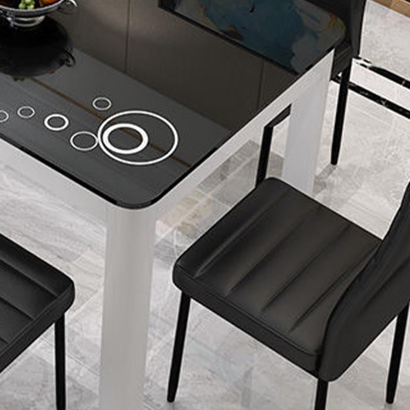 Mesa de comedor de vidrio rectangular muebles modernos en blanco negro con 4 patas en acabado mate