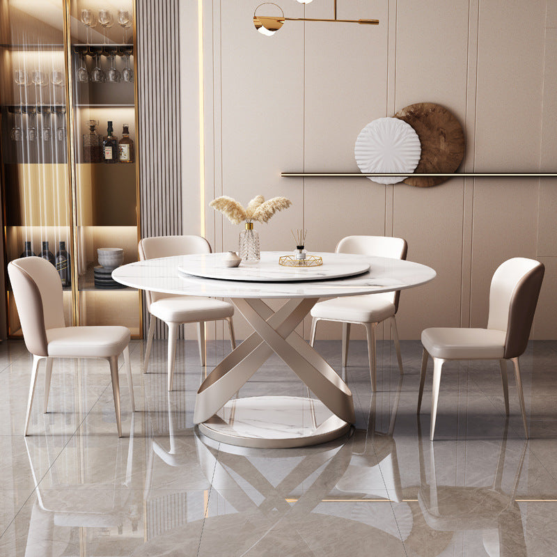 Round Sintered Stone Dining Table Modern Turntable Furniture with Pedestal Base for Home White 51.2"L x 51.2"W x 29.5"H Without Chairs Clearhalo 'Dining Tables & Seating' 'Dining Tables' 'dining_table' 'furn' 'furn_dining_table' 'Furniture' 'Kitchen & Dining Furniture' 5998044