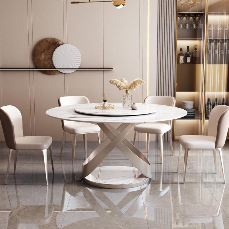Round Sintered Stone Dining Table Modern Turntable Furniture with Pedestal Base for Home Clearhalo 'Dining Tables & Seating' 'Dining Tables' 'dining_table' 'furn' 'furn_dining_table' 'Furniture' 'Kitchen & Dining Furniture' 5998051