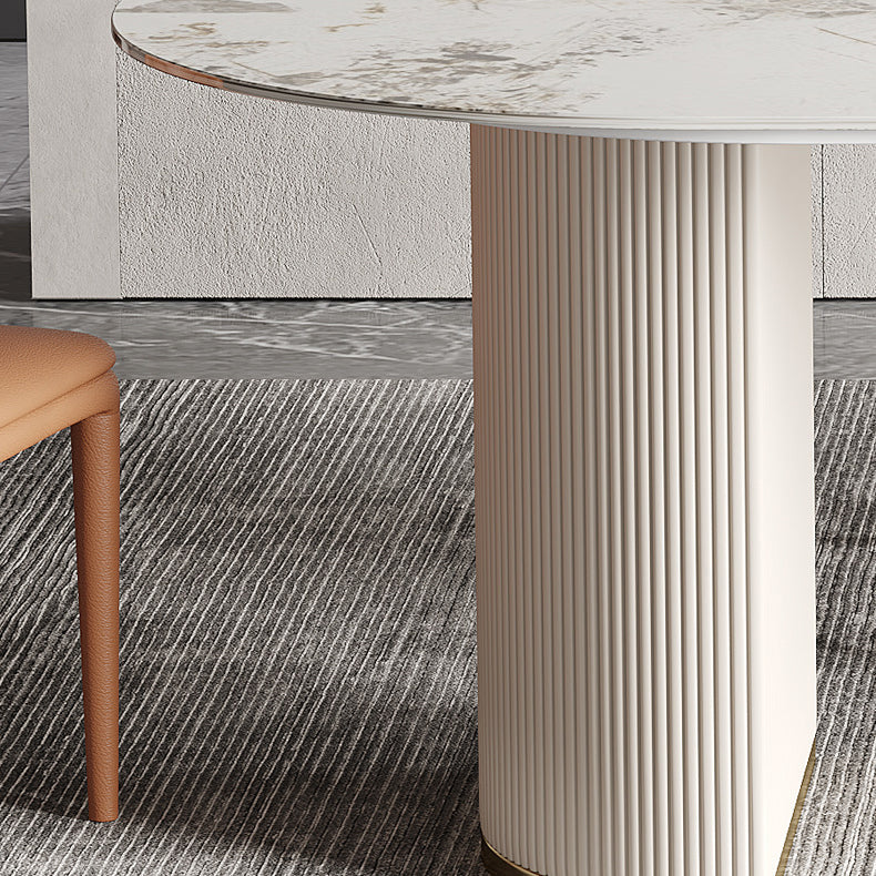 Oval Dining Table Traditional Luxury Stone Dining Table with Double Pedestal Clearhalo 'Dining Tables & Seating' 'Dining Tables' 'dining_table' 'furn' 'furn_dining_table' 'Furniture' 'Kitchen & Dining Furniture' 5998078