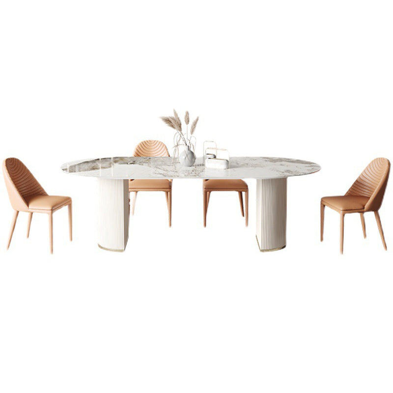 Oval Dining Table Traditional Luxury Stone Dining Table with Double Pedestal Clearhalo 'Dining Tables & Seating' 'Dining Tables' 'dining_table' 'furn' 'furn_dining_table' 'Furniture' 'Kitchen & Dining Furniture' 5998080