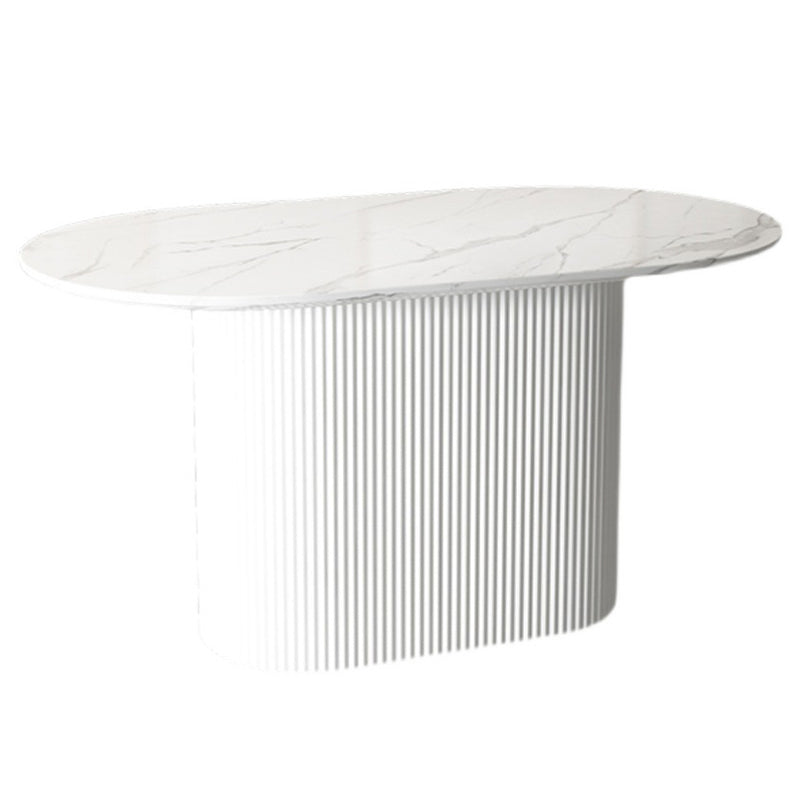 White Top Dining Table Contemporary Oval Dining Table with Pedestal Base Stone White Clearhalo 'Dining Tables & Seating' 'Dining Tables' 'dining_table' 'furn' 'furn_dining_table' 'Furniture' 'Kitchen & Dining Furniture' 5998091