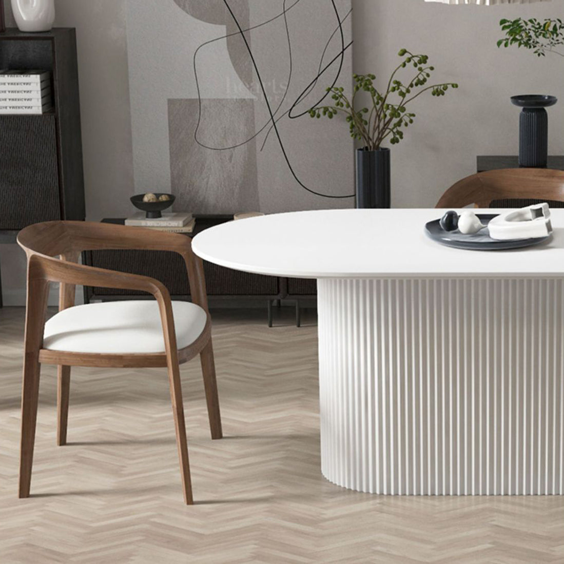 White Top Dining Table Contemporary Oval Dining Table with Pedestal Base Clearhalo 'Dining Tables & Seating' 'Dining Tables' 'dining_table' 'furn' 'furn_dining_table' 'Furniture' 'Kitchen & Dining Furniture' 5998092