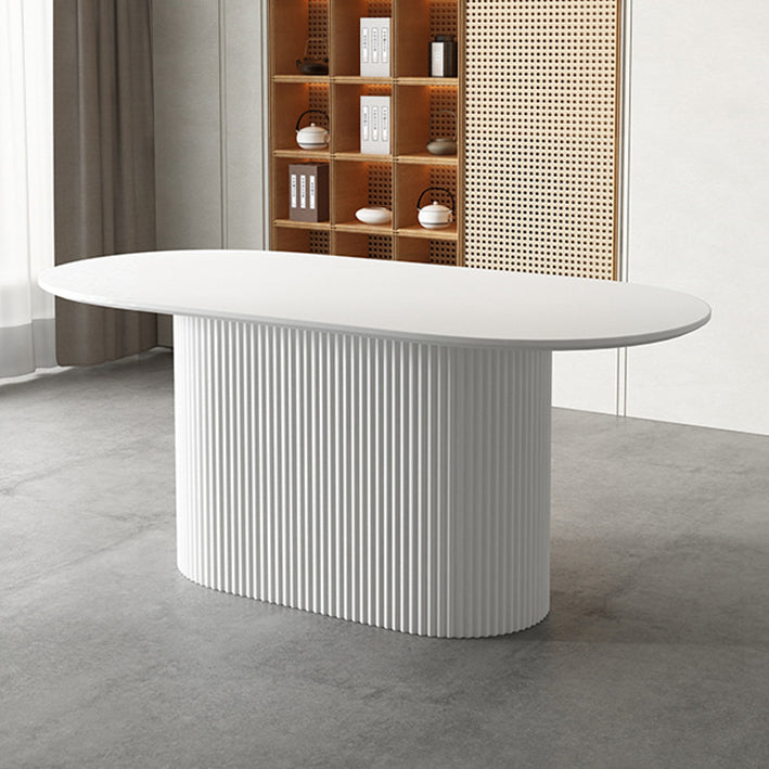 White Top Dining Table Contemporary Oval Dining Table with Pedestal Base Clearhalo 'Dining Tables & Seating' 'Dining Tables' 'dining_table' 'furn' 'furn_dining_table' 'Furniture' 'Kitchen & Dining Furniture' 5998093