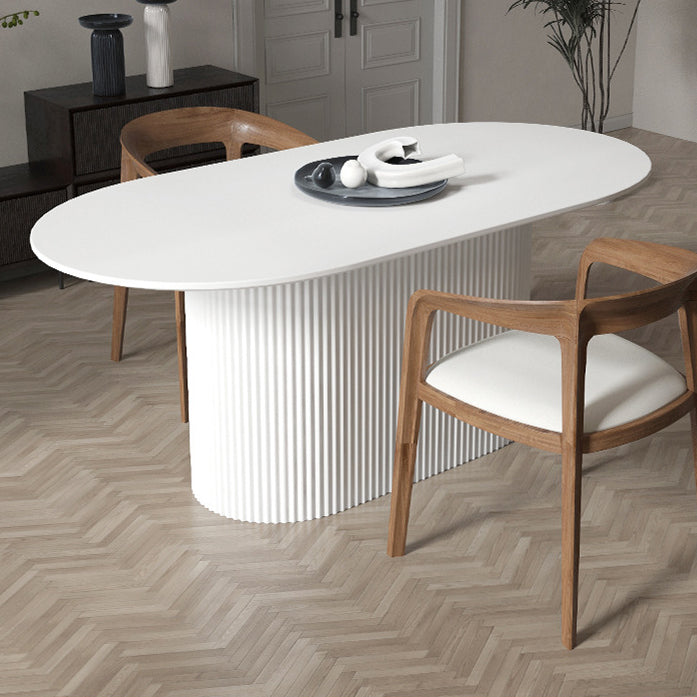 White Top Dining Table Contemporary Oval Dining Table with Pedestal Base Clearhalo 'Dining Tables & Seating' 'Dining Tables' 'dining_table' 'furn' 'furn_dining_table' 'Furniture' 'Kitchen & Dining Furniture' 5998095