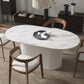 White Top Dining Table Contemporary Oval Dining Table with Pedestal Base Clearhalo 'Dining Tables & Seating' 'Dining Tables' 'dining_table' 'furn' 'furn_dining_table' 'Furniture' 'Kitchen & Dining Furniture' 5998097