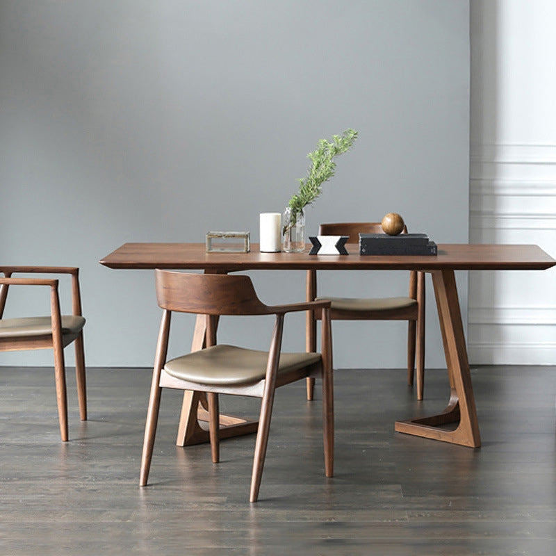 Rechthoekige vaste houten eettafel Modern bruin meubels met dubbel voetstuk voor binnen