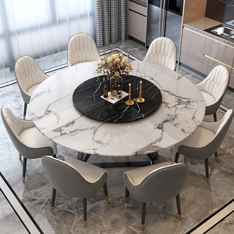 Round Sintered Stone Dining Table Modern Turntable Furniture with Metal Base for Office