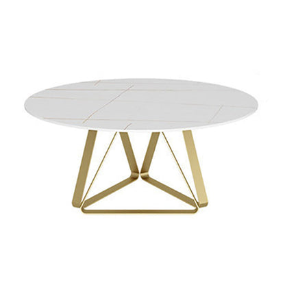 Round Sintered Stone Dining Table Modern Turntable Furniture with Metal Base for Office