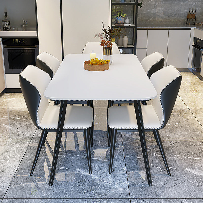 Table à manger en pierre fritrée rectangulaire moderne meubles d'intérieur blanc-noir avec 4 jambes