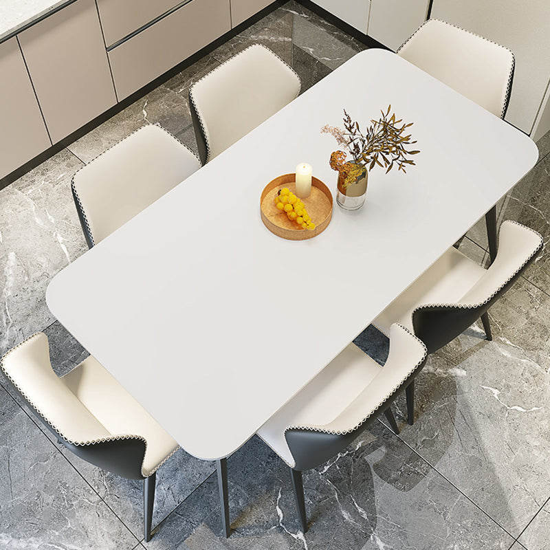 Table à manger en pierre fritrée rectangulaire moderne meubles d'intérieur blanc-noir avec 4 jambes