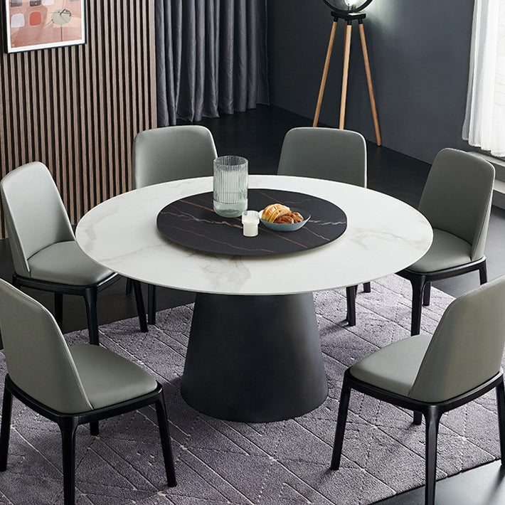 Round Sintered Stone Dining Table Modern Furniture with Pedestal Base for Home Black White Without Chairs Clearhalo 'Dining Tables & Seating' 'Dining Tables' 'dining_table' 'furn' 'furn_dining_table' 'Furniture' 'Kitchen & Dining Furniture' 5998211