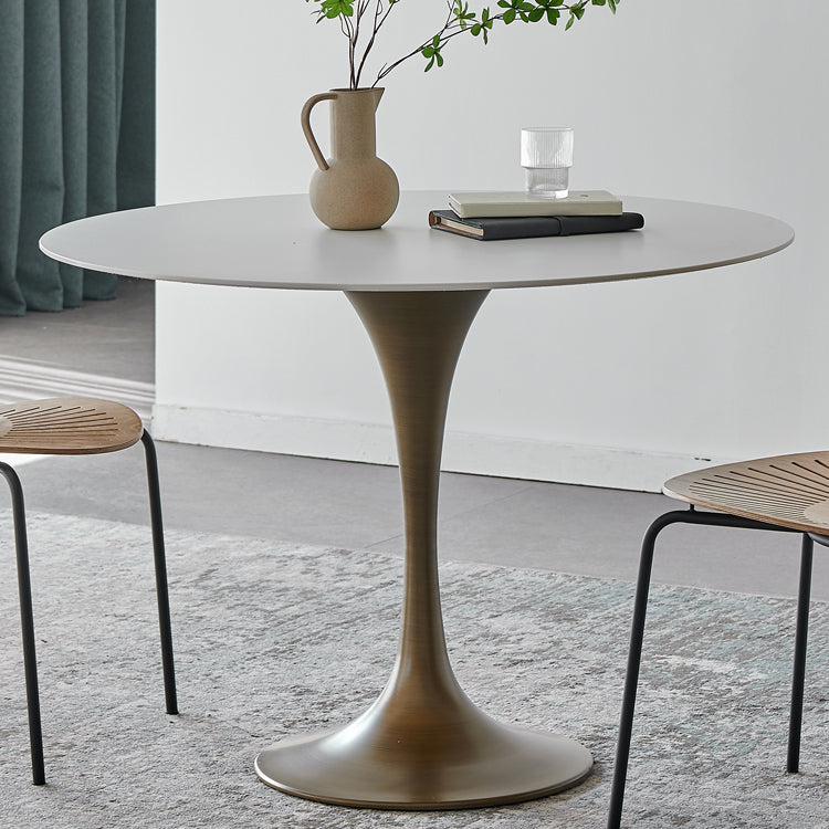Round Dining Table Traditional Luxury Dining Table with Tulip Base White Gold 35.4"L x 35.4"W x 29.1"H Clearhalo 'Dining Tables & Seating' 'Dining Tables' 'dining_table' 'furn' 'furn_dining_table' 'Furniture' 'Kitchen & Dining Furniture' 5998223