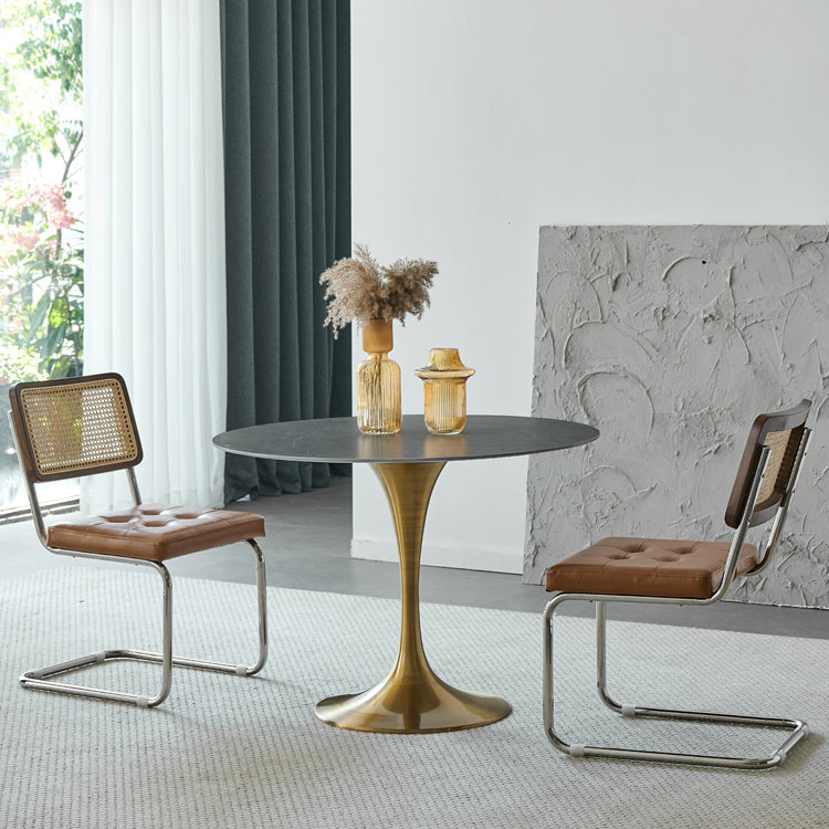 Round Dining Table Traditional Luxury Dining Table with Tulip Base Black Gold Clearhalo 'Dining Tables & Seating' 'Dining Tables' 'dining_table' 'furn' 'furn_dining_table' 'Furniture' 'Kitchen & Dining Furniture' 5998224