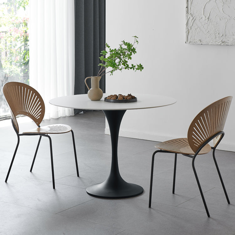 Round Dining Table Traditional Luxury Dining Table with Tulip Base White Black Clearhalo 'Dining Tables & Seating' 'Dining Tables' 'dining_table' 'furn' 'furn_dining_table' 'Furniture' 'Kitchen & Dining Furniture' 5998225