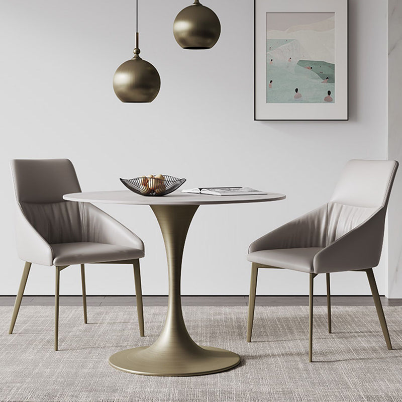 Round Dining Table Traditional Luxury Dining Table with Tulip Base White Gold 39.4"L x 39.4"W x 29.1"H Clearhalo 'Dining Tables & Seating' 'Dining Tables' 'dining_table' 'furn' 'furn_dining_table' 'Furniture' 'Kitchen & Dining Furniture' 5998226