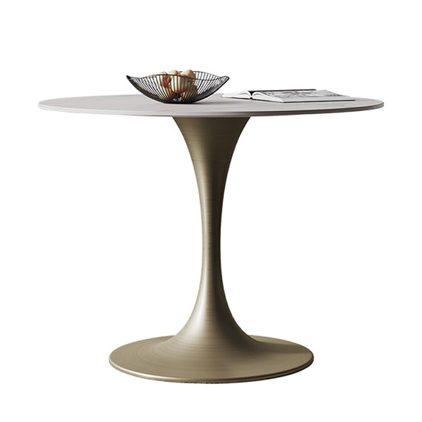 Round Dining Table Traditional Luxury Dining Table with Tulip Base White Gold Clearhalo 'Dining Tables & Seating' 'Dining Tables' 'dining_table' 'furn' 'furn_dining_table' 'Furniture' 'Kitchen & Dining Furniture' 5998227