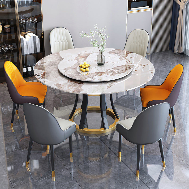 Round Sintered Stone Dining Table Modern Turntable Furniture with Solid Wood Pedestal Base Pandora Gold Without Chairs Clearhalo 'Dining Tables & Seating' 'Dining Tables' 'dining_table' 'furn' 'furn_dining_table' 'Furniture' 'Kitchen & Dining Furniture' 5998238
