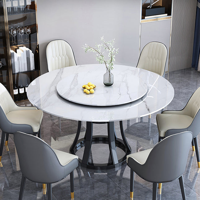 Round Sintered Stone Dining Table Modern Turntable Furniture with Solid Wood Pedestal Base White Black Without Chairs Clearhalo 'Dining Tables & Seating' 'Dining Tables' 'dining_table' 'furn' 'furn_dining_table' 'Furniture' 'Kitchen & Dining Furniture' 5998239