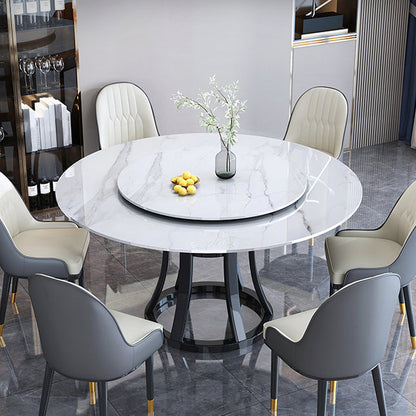 Round Sintered Stone Dining Table Modern Turntable Furniture with Solid Wood Pedestal Base White Black Without Chairs Clearhalo 'Dining Tables & Seating' 'Dining Tables' 'dining_table' 'furn' 'furn_dining_table' 'Furniture' 'Kitchen & Dining Furniture' 5998239