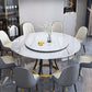 Round Sintered Stone Dining Table Modern Turntable Furniture with Solid Wood Pedestal Base White Gold Without Chairs Clearhalo 'Dining Tables & Seating' 'Dining Tables' 'dining_table' 'furn' 'furn_dining_table' 'Furniture' 'Kitchen & Dining Furniture' 5998241