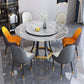 Round Sintered Stone Dining Table Modern Turntable Furniture with Solid Wood Pedestal Base Gray Without Chairs Clearhalo 'Dining Tables & Seating' 'Dining Tables' 'dining_table' 'furn' 'furn_dining_table' 'Furniture' 'Kitchen & Dining Furniture' 5998242