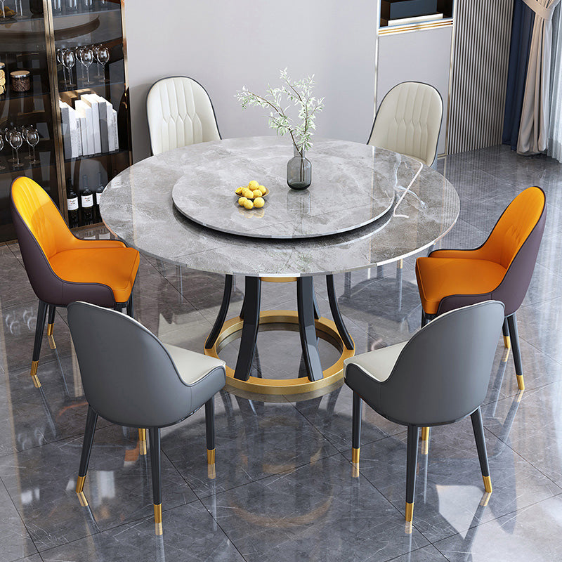 Round Sintered Stone Dining Table Modern Turntable Furniture with Solid Wood Pedestal Base Gray Without Chairs Clearhalo 'Dining Tables & Seating' 'Dining Tables' 'dining_table' 'furn' 'furn_dining_table' 'Furniture' 'Kitchen & Dining Furniture' 5998242